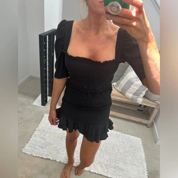 Favlux Black Puff Sleeve Square Neck Mini Dress Festival Outfit | Size L - Picture 3 of 13